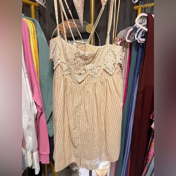 Free People Collina Striped Crochet Lace Trim Romper in Neutral Combo - Picture 7 of 9